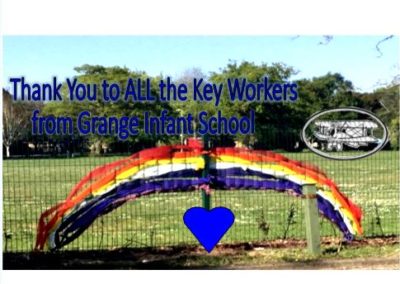 Mrs Poate and Miss Myers have created this beautiful rainbow o show our support to all key workers